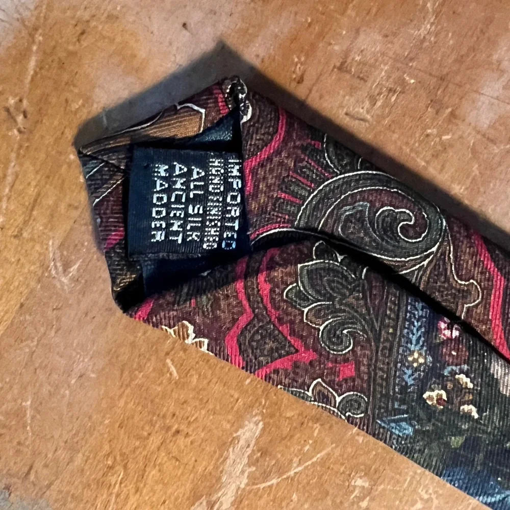 Bert Pulitzer Silk Tie Mens Ancient Madder Paisley Floral Burgundy Navy USA